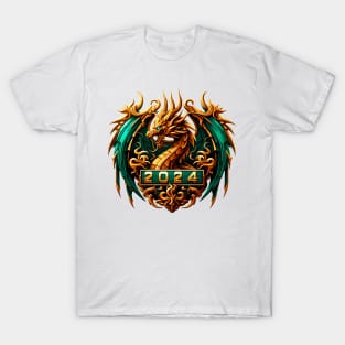 Wooden Gold Green Dragon 2024 T-Shirt